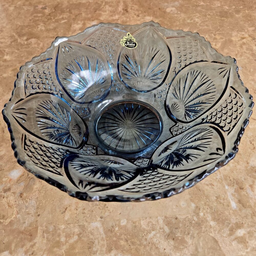 Vintage Fenton Federal Blue 9" Flared Glass Bowl Regency Pattern